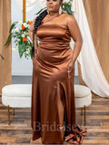 Chocolate Simple Slit Mermaid Plus Size Elegant Long Formal Bridesmaid Dresses BD180