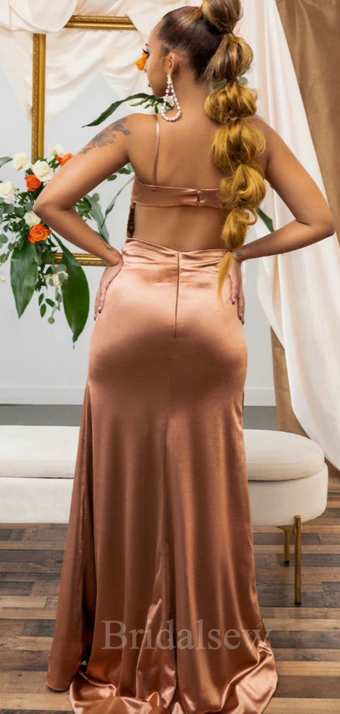Chocolate Simple Spaghetti Straps Mermaid Plus Size Elegant Long Formal Bridesmaid Dresses BD179