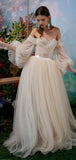 Custom A-line Long Sleeves Tulle Fairy Vintage Beach Long Wedding Dresses WD200