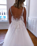 Custom A-line V-Neck Lace Plus Size Beach Long Wedding Dresses, Bridal Gown WD138