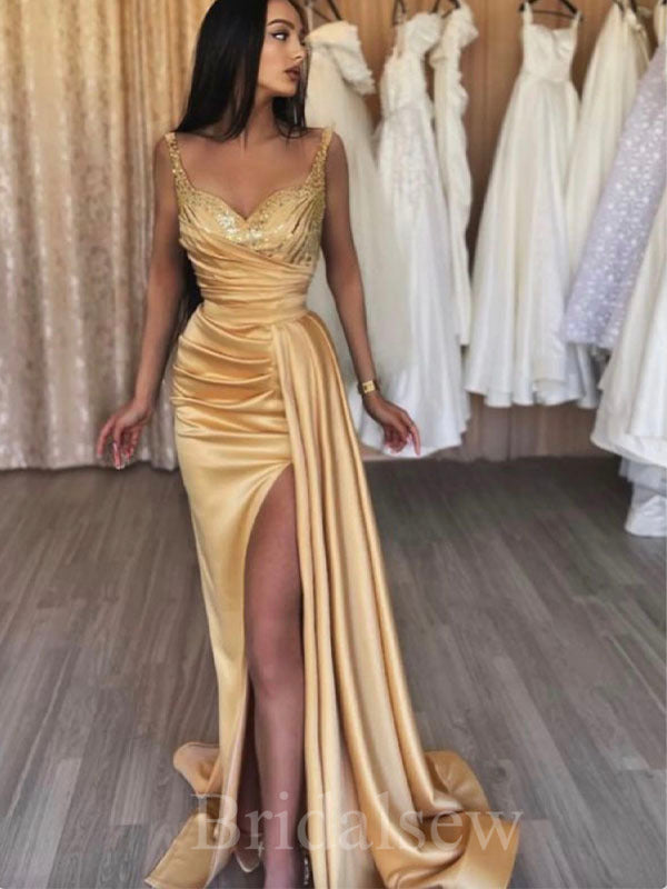 Custom Gold Unique Design Mermaid Elegant Modest Women Long Evening Prom Dresses PD612