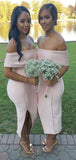 Custom Off the Shoulder Pink Short Mermaid Bridesmaid Dresses BD099