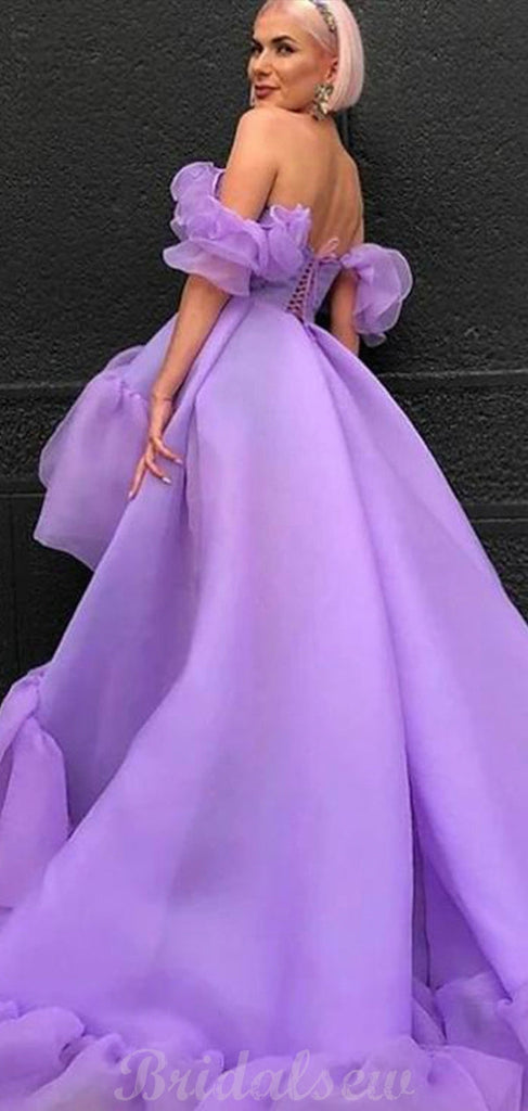 Purple Off the Shoulder A-line Sparkly Tulle Modest Party Long Prom Dr –  bridalsew