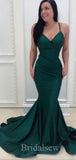 Dark Green Spaghetti Straps Mermaid Elegant Modest Women Long Evening Prom Dresses PD607