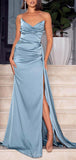 Dusty Blue Mermaid Formal Black Girls Slay Elegant Evening Modest Long Prom Dresses PD472