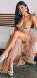 Dusty Rose Tulle Tiered Sweetheart High Low Prom Dresses, Formal Evening Dress PD269