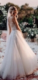 A-Line V Neck Tulle Long Beach Long Popular Wedding Dresses WD015