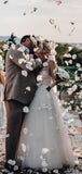 A-Line V Neck Tulle Long Beach Long Popular Wedding Dresses WD015