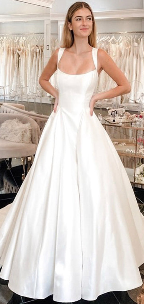 Elegant A-line Satin Sleeveless Vintage Dream Beach Long Wedding Dresses WD216