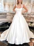 Elegant A-line Satin Sleeveless Vintage Dream Beach Long Wedding Dresses WD216