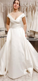 Elegant A-line Satin V-Neck Vintage Dream Beach Long Wedding Dresses WD217