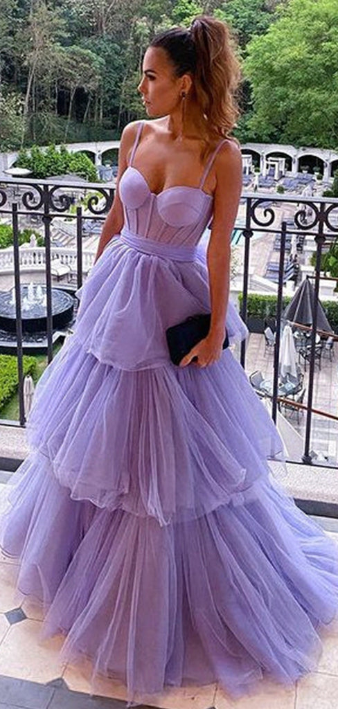 Elegant A-line Spaghetti Straps Tulle Fashion Formal Long Prom Dresses PD251
