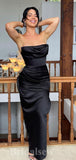 Elegant Black Satin Strapless Mermaid Long Party Women Prom Dresses, Evening Dress PD680