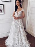 Elegant Classic Romantic Fairy Lace Beach Vintage Long Wedding Dresses WD297