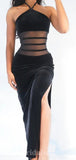 Elegant Mermaid Black Halter New Sleeveless Modest Long Party Evening Prom Dresses PD1344