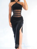 Elegant Mermaid Black Halter New Sleeveless Modest Long Party Evening Prom Dresses PD1344