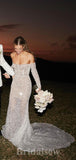 Elegant Mermaid Long Sleeves Sequin Sparkly Dream Beach Vintage Long Wedding Dresses WD363