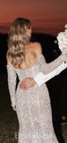 Elegant Mermaid Long Sleeves Sequin Sparkly Dream Beach Vintage Long Wedding Dresses WD363