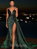 Elegant Mermaid Sparkly Dark Green Sequin Long Stylish Evening Prom Dresses, PD1238