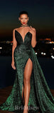 Elegant Mermaid Sparkly Dark Green Sequin Long Stylish Evening Prom Dresses, PD1238