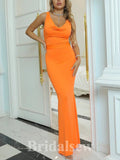 Elegant Orange Unique Mermaid Formal Modest Long Evening Prom Dresses PD1035