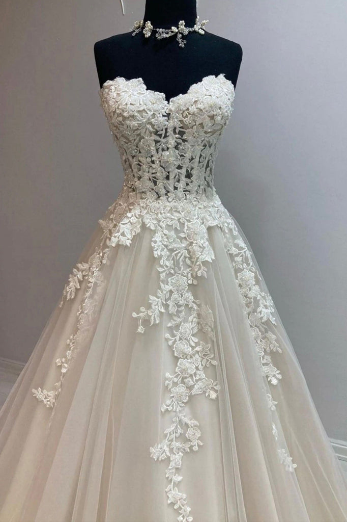 Elegant Princess Strapless Lace Vintage Dream Beach Long Wedding Dresses WD222