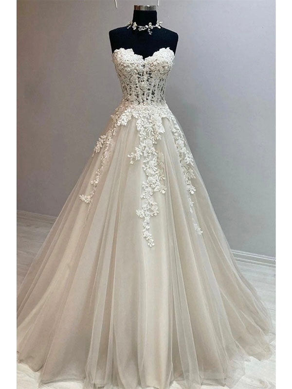 Elegant Princess Strapless Lace Vintage Dream Beach Long Wedding Dresses WD222