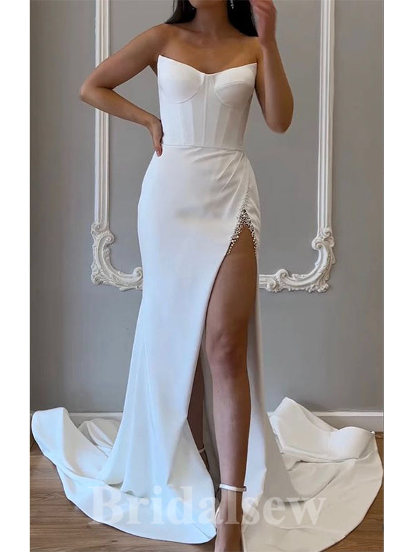 Elegant Satin Strapless Mermaid Unique Garden Vintage Dream Beach Long Wedding Dresses WD506