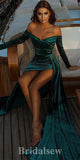 Elegant Sexy Mermaid Green Velvet Long Sleeves Popular Modest Prom Dresses PD1147