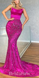 Fuchsia Long Elegant Mermaid Satin New Best Unique Stylish Prom Dresses PD1167