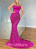 Fuchsia Long Elegant Mermaid Satin New Best Unique Stylish Prom Dresses PD1167
