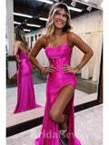 Fuchsia Popular Best Spaghetti Straps Stylish Unique Mermaid Long Party Evening Prom Dresses, PD1259