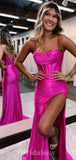 Fuchsia Popular Best Spaghetti Straps Stylish Unique Mermaid Long Party Evening Prom Dresses, PD1259