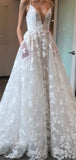 Gorgeous A-line Deep V-neck Dream Vintage Beach Long Wedding Dresses WD274