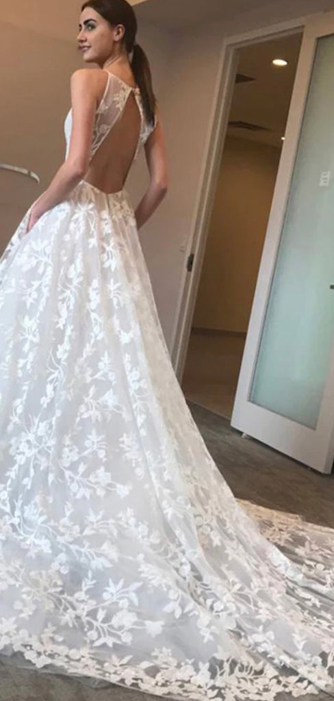 Gorgeous A-line Deep V-neck Dream Vintage Beach Long Wedding Dresses WD274