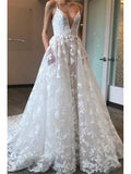 Gorgeous A-line Deep V-neck Dream Vintage Beach Long Wedding Dresses WD274