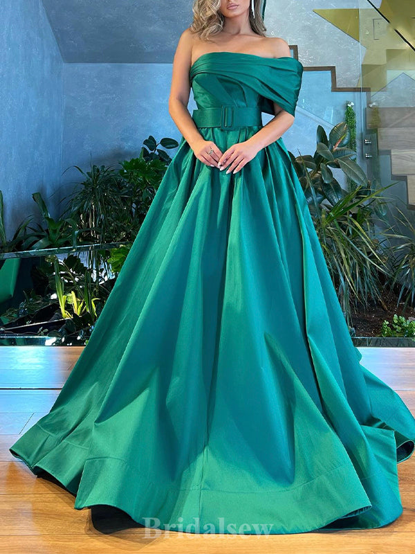 Gorgeous Satin Green A-line One Shoulder Stylish Long Women Evening Prom Dresses PD702