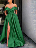 Green A-line Satin Stylish Elegant Formal Fashion Evening Long Prom Dresses PD339