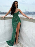 Green Mermaid Sequin Sparkly Women Modest Long Prom Dresses, Stylish Evening Dress PD389