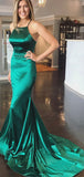 Green Mermaid Sexy Sleeveless Simple Formal Long Prom Dresses PD167