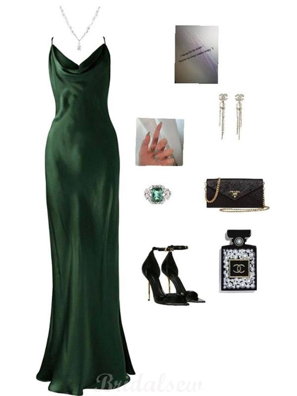 Green Mermaid Simple Black Girls Sexy Spaghetti Straps Women Long Prom Dresses PD400