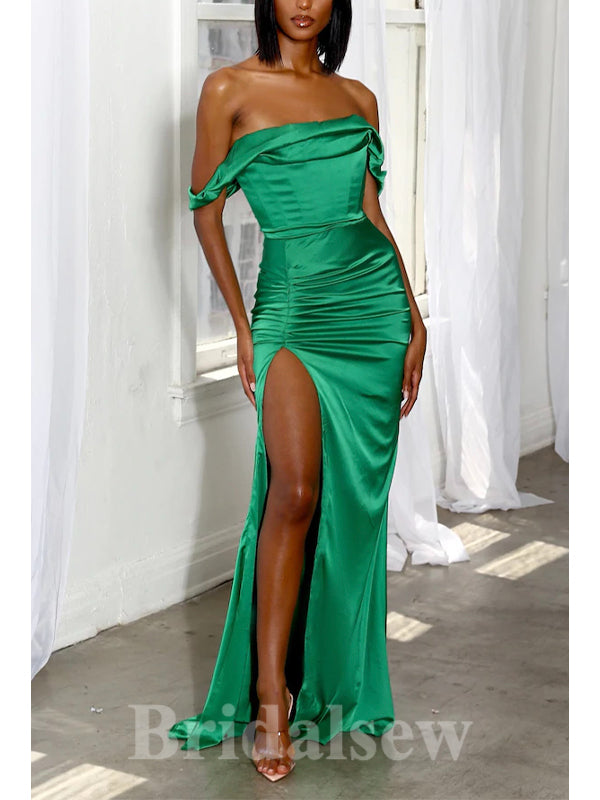 Green Mermaid Simple Fashion Slit Popular Long Party Evening Prom Dresses PD954