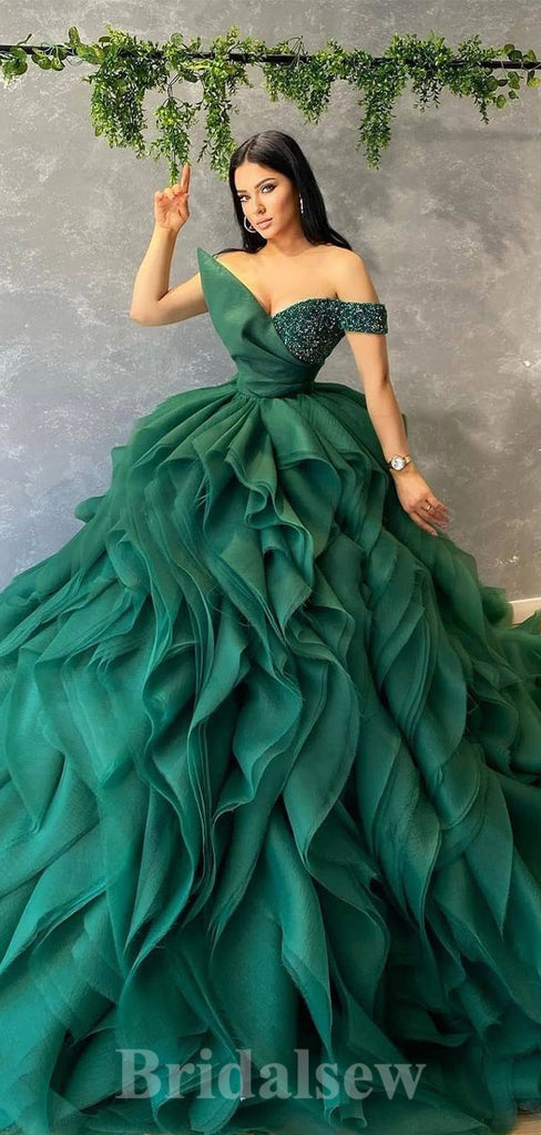 Green Modest A-line Gorgeous Long Women Evening Prom Dresses, Elegant Ball Gown PD828