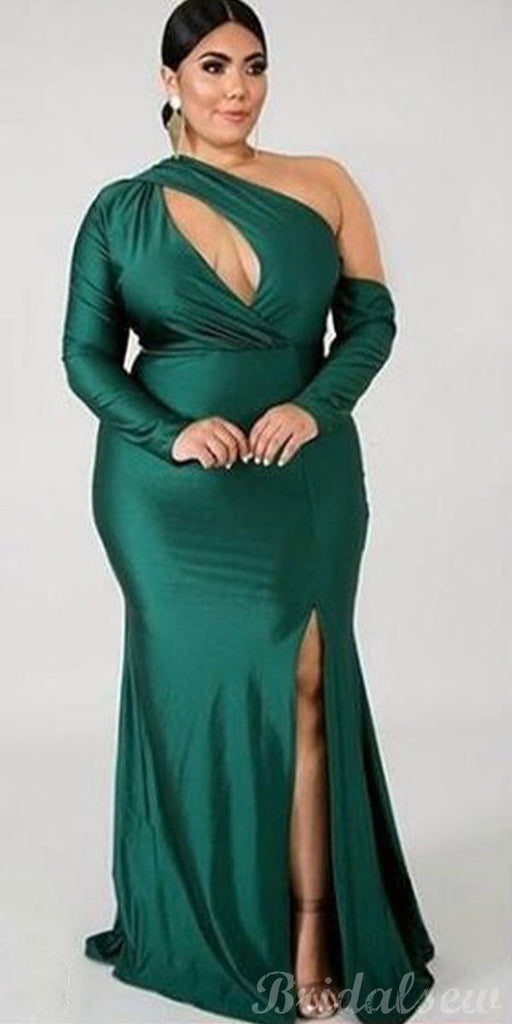 Green One Shoulder Mermaid Unique Elegant Formal Black Girls Slay Satin Evening Long Prom Dresses, Bridesmaid Dresses PD532