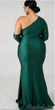 Green One Shoulder Mermaid Unique Elegant Formal Black Girls Slay Satin Evening Long Prom Dresses, Bridesmaid Dresses PD532