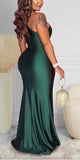 Green One Shoulder Sleeveless Mermaid Unique Elegant Formal Black Girls Slay Satin Evening Long Prom Dresses, Bridesmaid Dresses PD533