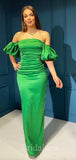 Green Satin Mermaid Slit Elegant Modest Women Long Evening Prom Dresses PD604