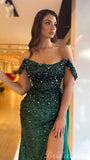 Green Sequin Fashion Mermaid Modest Party Long Prom Dresses, Evening Dress PD451
