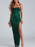 Green Simple A-line Spaghetti Straps Modest Party Long Prom Dresses, Evening Dress PD442
