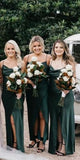 Green Spaghetti Straps Elegant Popular Long Bridesmaid Dresses BD028